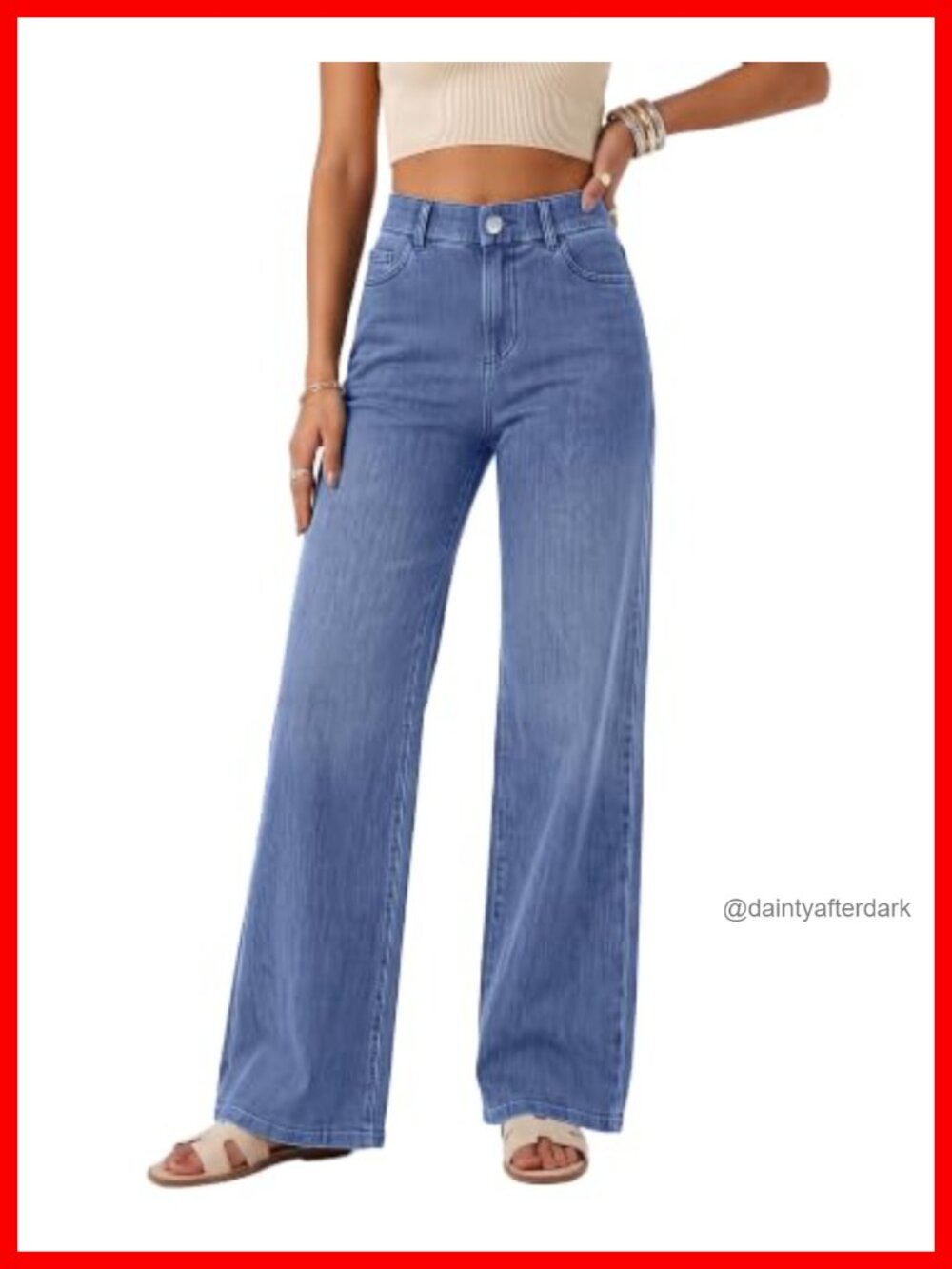 High Waisted Wide Leg Pull On Jeans for Women Stretchy Elastic Waist 5 Pocket